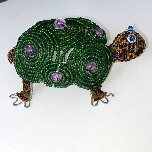 Beadworx Beaded Turtle Purple Accents Blue Eyes Decor Art Piece Gift Vintage - Picture 4 of 16